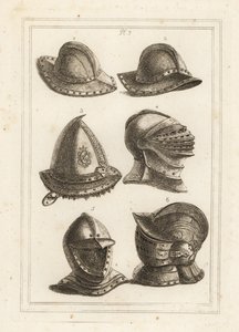 Franse ijzeren pothelm, gegraveerde stalen helm uit de 16e eeuw, grote heldere helm, open helm, versierde helm met vizier