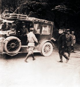 Franse officieren en voertuig, ca. 1914-ca. 1918