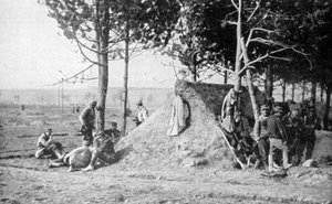 Franse soldaten rusten uit na gevechten, Champagnestreek, Frankrijk, Eerste Wereldoorlog door Unbekannt