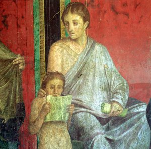 Fresco detail, jong meisje lezend, 1e eeuw v.Chr.