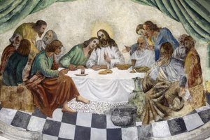 Fresco in de Zollino kerk: Het Laatste Avondmaal, Zollino, Italië