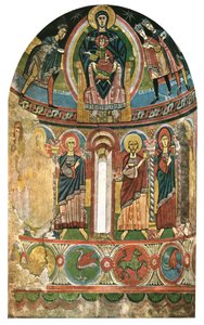 Fresco in de kerk van Santa Maria de Taüll, Catalonië, Spanje, 1928