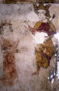 Fresco van de Ferrande Toren in Pernes-les-Fontaines (Pernes les Fontaines, Vaucluse (84)) uit de 13e eeuw: Karel I van Anjou (1227-1285) aan wie het lichaam van Manfred I van Sicilië of Hohenstaufen (ca. 1232-1266) wordt gebracht. door Unbekannt