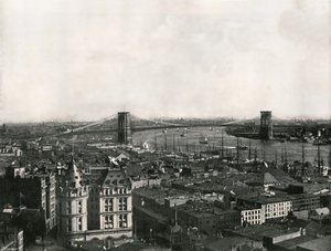 Algemeen zicht op de Brooklyn Bridge, New York, VS, 1895