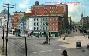 Genesse, Chippewa en Washington Streets, Buffalo, New York, VS, ca. 1910