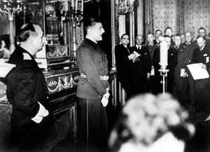 Duitse ambassadeur in Vichy-Frankrijk, Otto Abetz, geeft een persconferentie, 15 december 1940 door Unbekannt