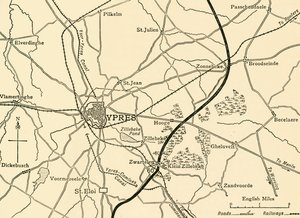 Duitse posities bij Ieper, Vlaanderen, Eerste Wereldoorlog door Unbekannt