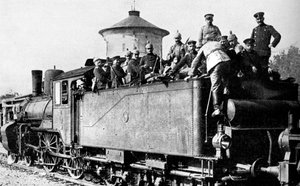 Duitse troepen reizen per trein naar het oostfront, Eerste Wereldoorlog, 1914