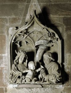 Gotische kunst: epitaaf van een kanunnik Steenbeeldhouwwerk door Nicolas de Leiden. 1463 Kathedraal Notre Dame Straatsburg (Bas-Rhin)