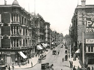 Grant Avenue kijkend naar het noorden vanaf Market Street, San Francisco, VS, 1895