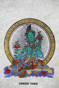 Groene Tara, Boeddhistisch symbool van welvaart. Kopan klooster, Bhaktapur, Nepal door Unbekannt