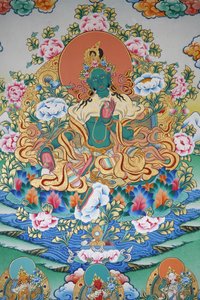 Groene Tara, symbool van welvaart. Kopan-klooster, Kathmandu, Nepal
