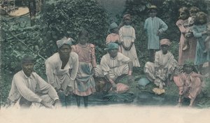Groeten uit Jamaica. Coolies wassen, 1905 door Unbekannt