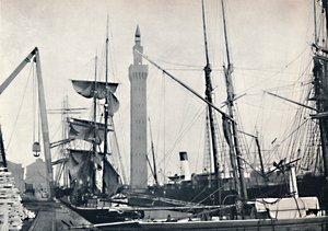 Grimsby - Uitzicht op de dokken, met de hydraulische toren, 1895 door Unbekannt
