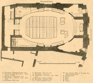 Grondplan van de moderne kerk van St. Martin Outwich, gesloopt 1874, 1897