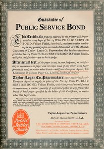Garantie van openbare dienst obligatie - Taylor-Logan Co. Papermakers advertentie, 1919