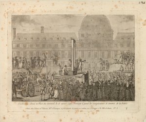 Guillotine opgericht op de plaats du Carrousel, 13 augustus 1792 door Unbekannt