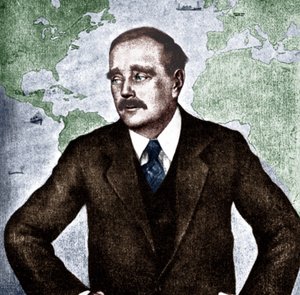 H G Wells - portret van de Engelse romanschrijver, journalist, socioloog en historicus, c. 1933. 21 september 1866 - 13 augustus 1946. Oorlog van de Werelden. door Unbekannt
