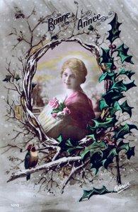 Gelukkig Nieuwjaar, Franse ansichtkaart, c1900 door Unbekannt