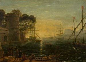 Haven bij zonsondergang, laat 17e eeuw