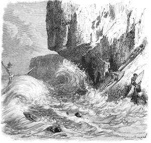 Hawaïaanse mannen surfen met houten planken, ca. 1895
