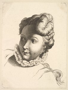 Hoofd van een vrouw met een kraag, uit Livre de Têtes Gravées d