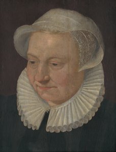 Hoofd van een oude vrouw met een muts