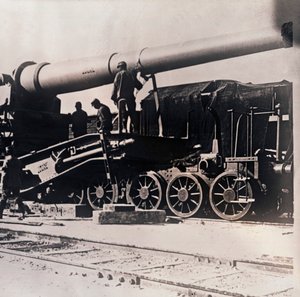 Zware artillerie op een trein, ca. 1914-ca. 1918