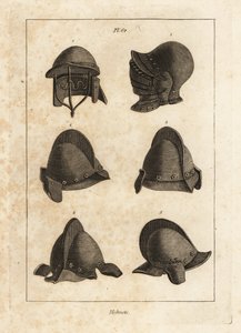 Helm met neerklapbaar vizier in de Tower of London, dubbelgebarreerde helm en salet met oorstukken