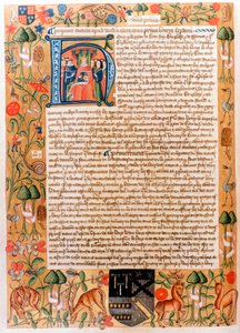Eerste wet van het parlement van Hendrik VII met een initiële portret van de koning, eind jaren 1480 door Unbekannt