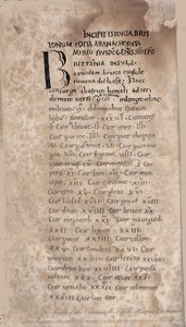 Historia Brittonum door Nennius. Eerste pagina van manuscript, 11e eeuw door Unbekannt