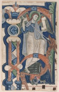 Geïllustreerde initiaal P uit een koorboek: St. Michael en de draak door Unbekannt