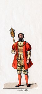 Houder van een scepter, kostuumontwerp voor Shakespeares toneelstuk, Henry VIII, 19e eeuw