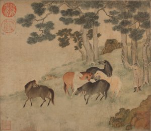 Paarden in Landschap met Bediende door Unbekannt