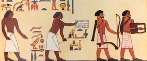 Hoe een oude Egyptenaar de komst van de Israëlieten naar Egypte schilderde, ca. 1930 door Unbekannt