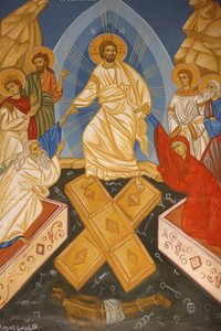 Icoon in de orthodoxe kerk van St. George, Madaba: De opstanding van Christus, Madaba, Jordanië door Unbekannt