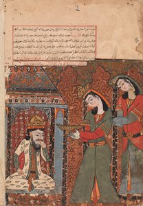 Ilar of Irakht op het punt om de kom rijst naar de koning te gooien, Folio uit een Kalila wa Dimna, 18e eeuw