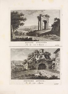 Illustratie uit het boek Oude en moderne uitzichten van de stad Rome van onbekende auteur en uitgegeven door Presso Venanzio Monaldini, Stefano Piale in Piazza di Spagna (it, [ca. 1820])