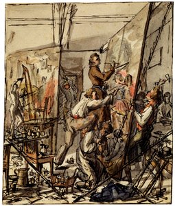 In een kunstenaarsatelier, 1820s door Unbekannt