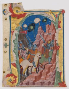 Initiaal A met de slag van de Makkabeeën, Italiaans, ca. 1360-70