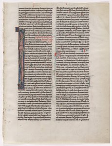 Initiaal I: Verstrengelde beest en slang: Blad uit een Bijbel 2 van 2 uitgesneden bladeren, c. 1225-1250 door Unbekannt