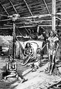 Binnen in een Ticuna hut, Zuid-Amerika, 1895