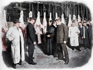 Inspectie van vlees op Smithfield Market, City of London, c1903