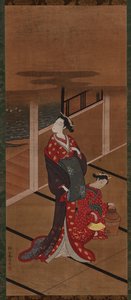 Interieur: Een Yujo en een bediende die water verwarmen, Edo-periode, 1615-1868 door Unbekannt
