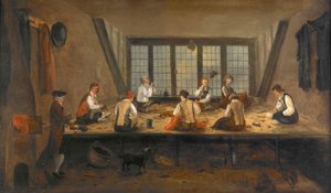 Interieur van een kleermakerswinkel door Unbekannt