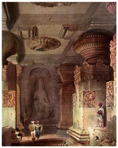 Interieur van een grottempel, Ellora, Maharashtra, India, 19e eeuw 1956