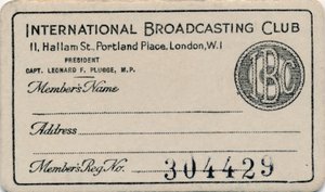 Internationale Omroepclub: Lidmaatschapskaart, ca. 1930s