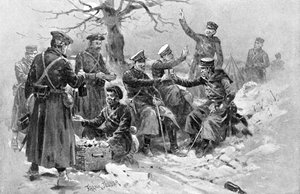Japanse en Russische soldaten verbroederen, Russisch-Japanse Oorlog, 1904-1905