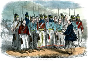 Japanse soldaten bij oefening, 1864 door Unbekannt