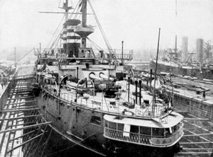 Japans oorlogsschip Mikasa bij Portsmouth dokken, Engeland, 1904 door Unbekannt